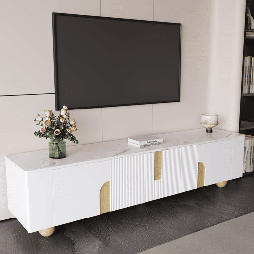 Móvel de TV 180cm de mdf e painel de partículas com 4 portas,branco+dourado