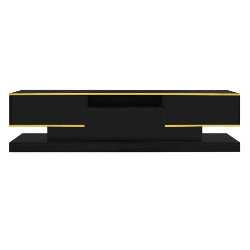 Móvel de TV 180cm de painel de partículas com 3 gavetas e luz led,preto+dourado