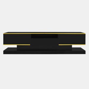 Móvel de TV 180cm de painel de partículas com 3 gavetas e luz led,preto+dourado