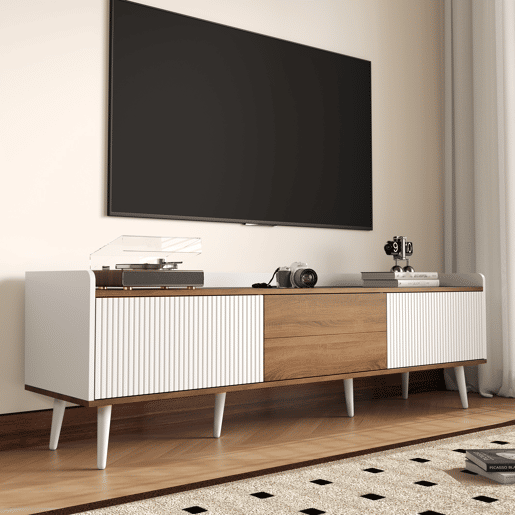 Móvel de TV 160cm de mdf e painel de partículas com 3 portas,branco+natural