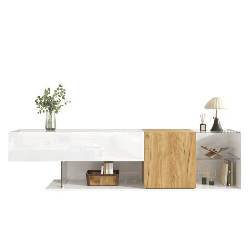 Móvel de TV 180cm de painel de partículas com 2 portas,branco+natural Móvel de TV 180cm de painel de partículas com 2 portas,branco+natural