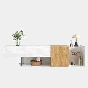 Móvel de TV 180cm de painel de partículas com 2 portas,branco+natural