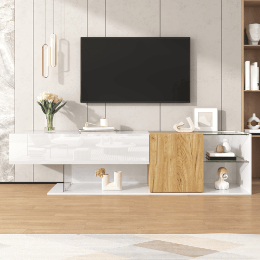 Móvel de TV 180cm de painel de partículas com 2 portas,branco+natural Móvel de TV 180cm de painel de partículas com 2 portas,branco+natural