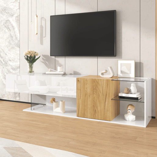 Móvel de TV 180cm de painel de partículas com 2 portas,branco+natural Móvel de TV 180cm de painel de partículas com 2 portas,branco+natural