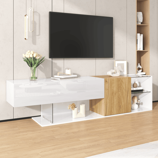 Móvel de TV 180cm de painel de partículas com 2 portas,branco+natural Móvel de TV 180cm de painel de partículas com 2 portas,branco+natural