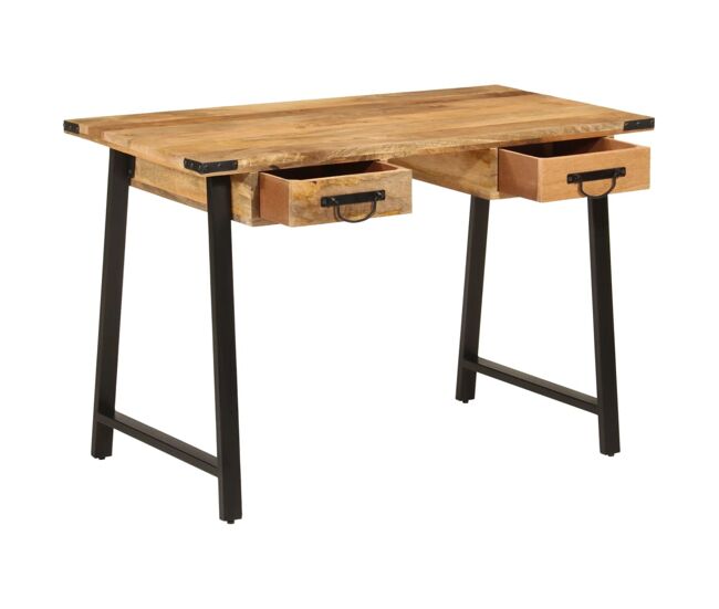 Escritorio - mesa de ordenador con cajones madera mango maciza y hierro 105x55x70cm