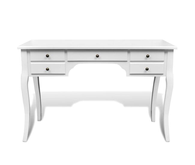 Escritorio - mesa de ordenador francés de madera con patas curvadas y 5 cajones