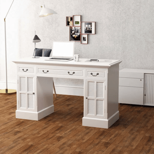 Secretária - Mesa de computador dupla estilo pedestal 140x48x80 cm branco