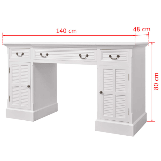 Secretária - Mesa de computador dupla estilo pedestal 140x48x80 cm branco