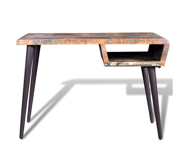 Escritorio - mesa de ordenador de madera reciclada con patas de hierro