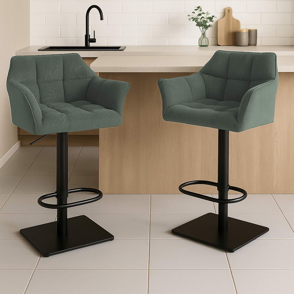 Taburete de bar damaso cord pana verde 45x64x88 cm