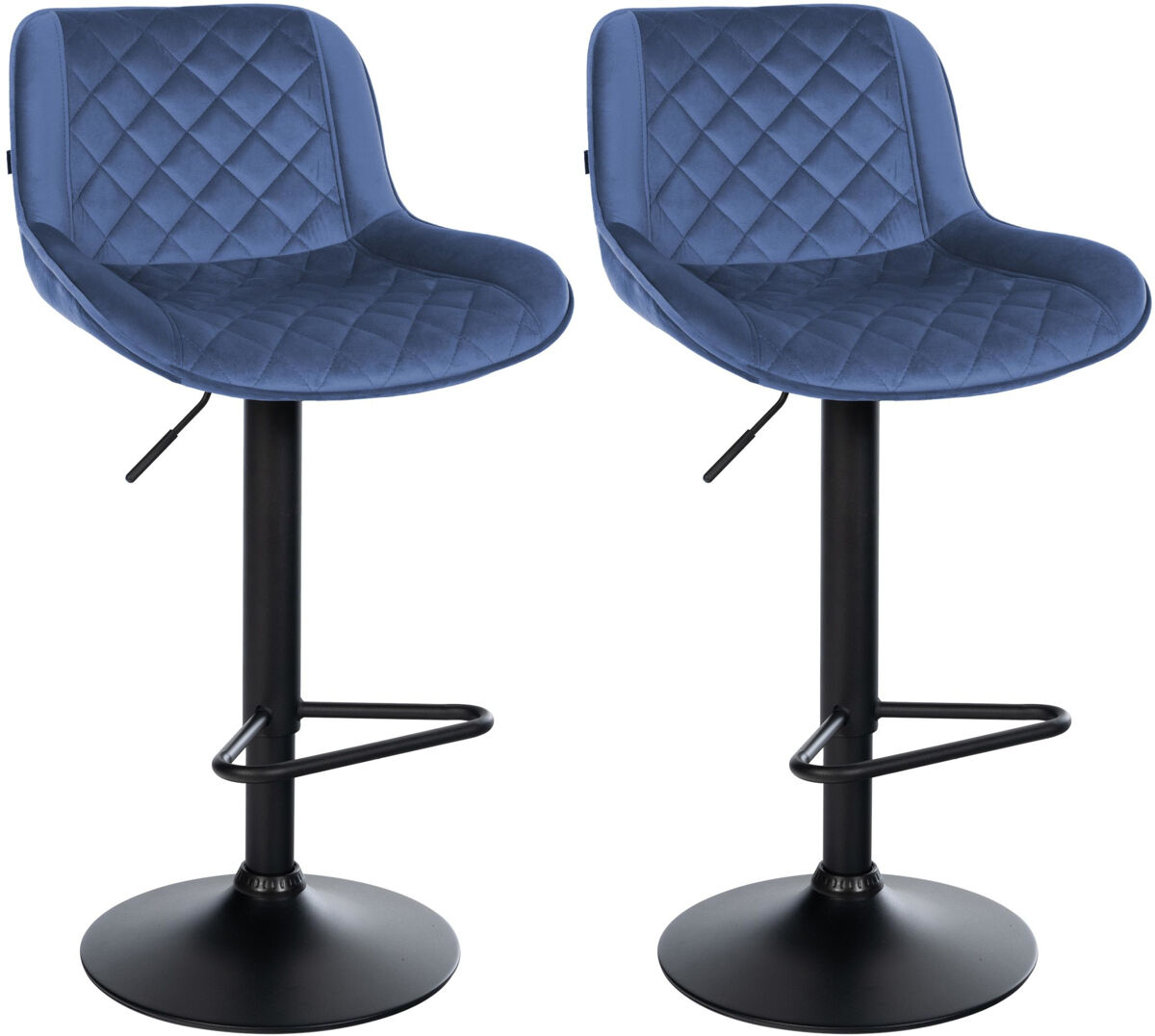 2er set de taburetes de bar kasson terciopelo azul 52x50x84 cm