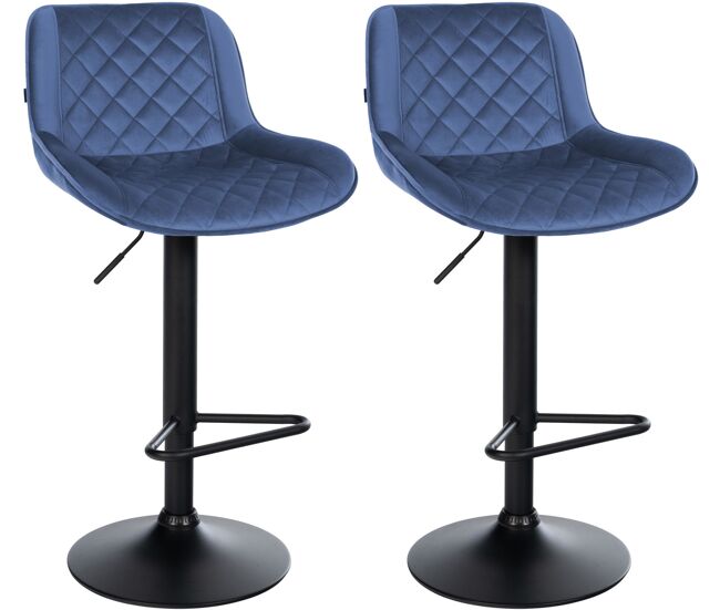 2er set de taburetes de bar kasson terciopelo azul 52x50x84 cm