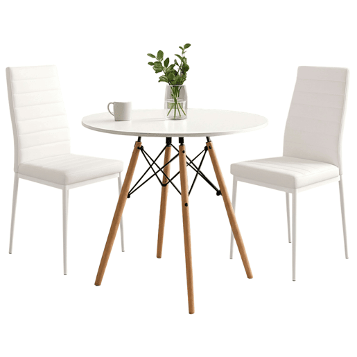 Conjunto de mesa redonda com 2 cadeiras de cozinha, móveis de cozinha, estilo moderno na cor branco fosco