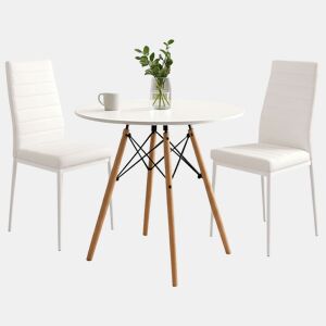 Conjunto de mesa redonda com 2 cadeiras de cozinha, móveis de cozinha, estilo moderno na cor branco fosco