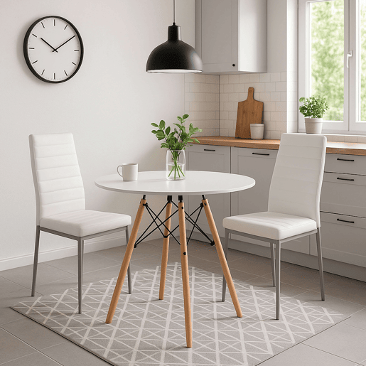 Conjunto de mesa redonda com 2 cadeiras de cozinha, móveis de cozinha, estilo moderno na cor branco fosco