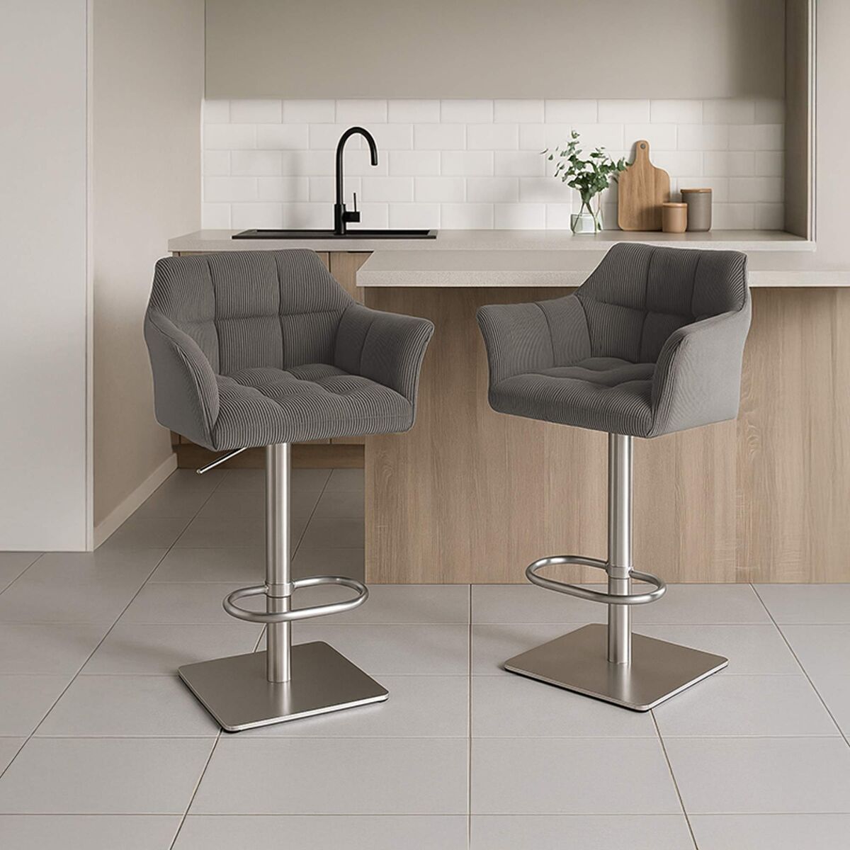 Taburete de bar damaso cord pana gris topo 45x64x88 cm