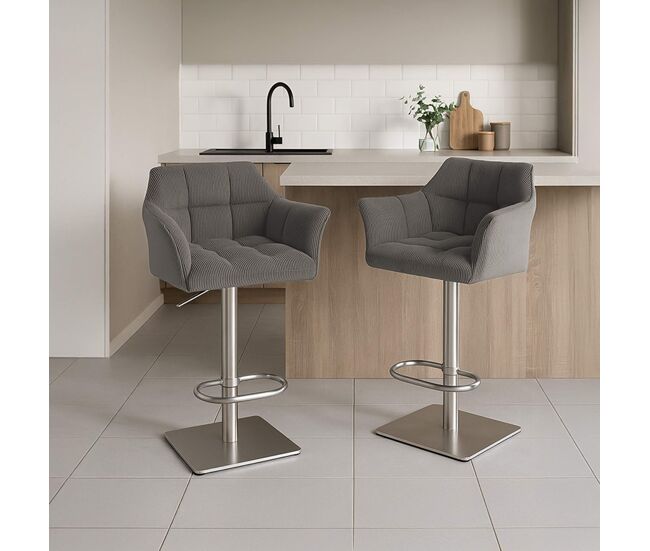 Taburete de bar damaso cord pana gris topo 45x64x88 cm