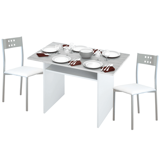 Conjunto de mesa de cozinha e 2 cadeiras, pacote com mesa dobrável e 2 cadeiras, branco e cinza cimento