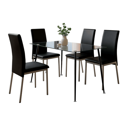 Conjunto de Jantar Mesa de Vidro e 4 Cadeiras, Mesa Fixa e 4 Cadeiras Conjunto de Sala de Estar, Mesa Retangular Cor Preta