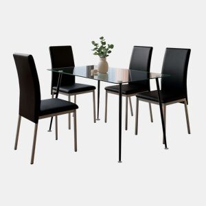 Conjunto de Jantar Mesa de Vidro e 4 Cadeiras, Mesa Fixa e 4 Cadeiras Conjunto de Sala de Estar, Mesa Retangular Cor Preta