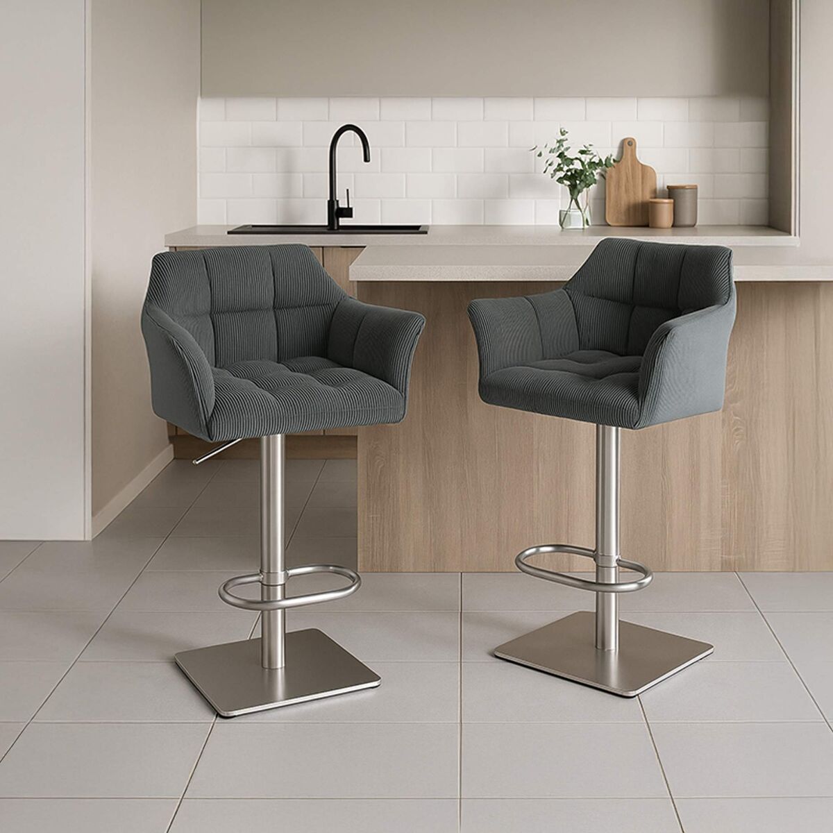 Taburete de bar damaso cord pana gris 45x64x88 cm