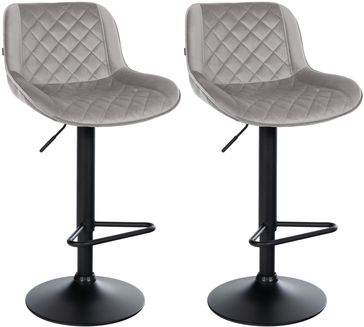 2er set de taburetes de bar kasson terciopelo gris 52x50x84 cm