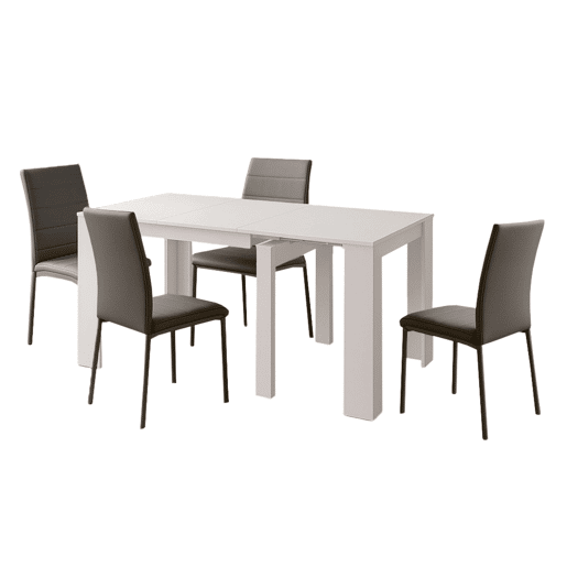 Conjunto de Jantar Mesa Extensível e 4 Cadeiras, Mesa Retangular Cor Cinza e Branco Artik Conjunto de Jantar Mesa Extensível e 4 Cadeiras, Mesa Retangular Cor Cinza e Branco Artik