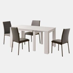 Conjunto de Jantar Mesa Extensível e 4 Cadeiras, Mesa Retangular Cor Cinza e Branco Artik