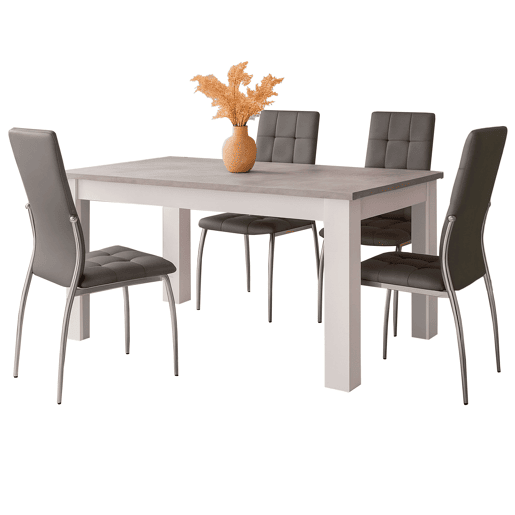 Conjunto de jantar, mesa extensível e 4 cadeiras, conjunto de mesa extensível e 4 cadeiras, mesa retangular cinza cimento Conjunto de jantar, mesa extensível e 4 cadeiras, conjunto de mesa extensível e 4 cadeiras, mesa retangular cinza cimento