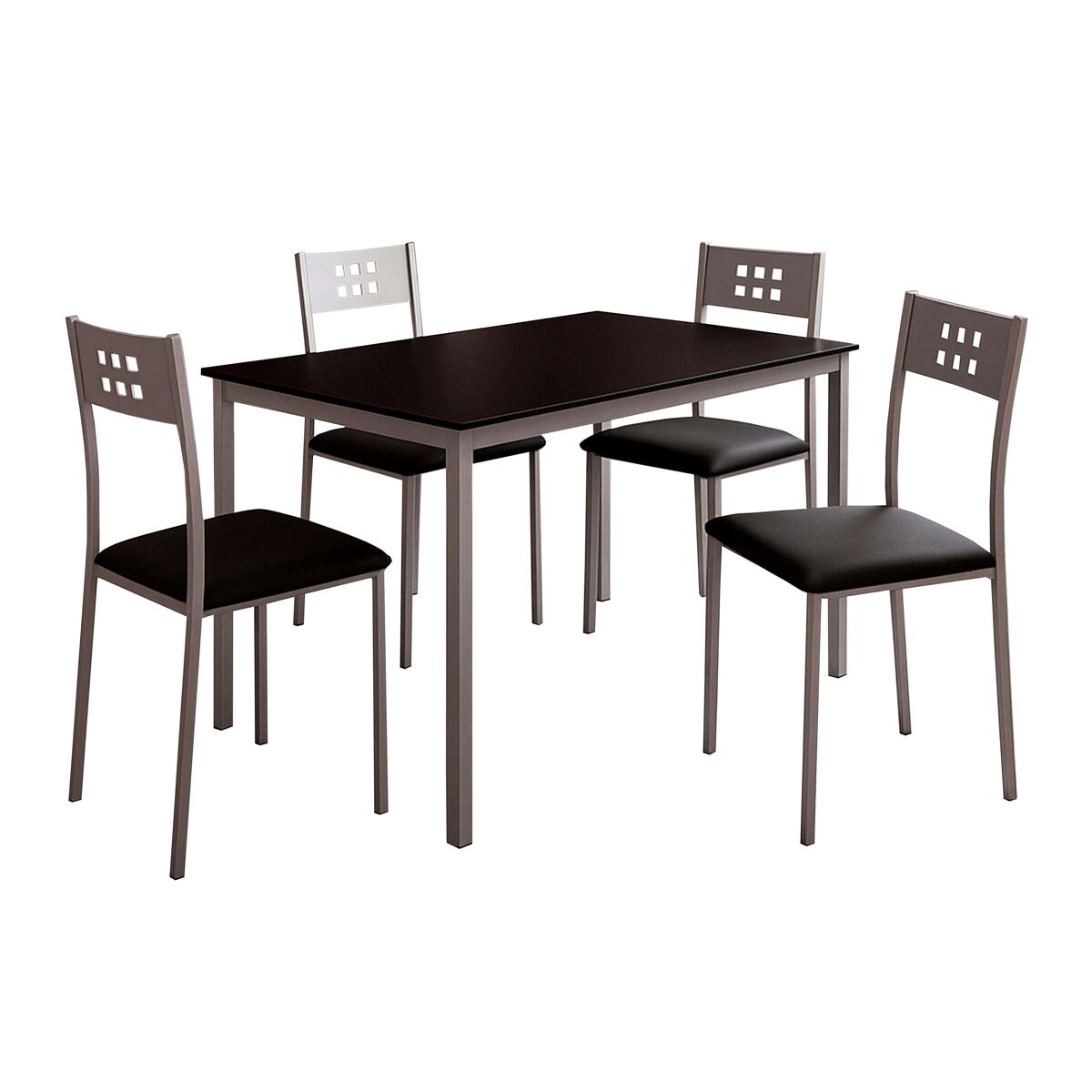 Set Cocina Moderno con Mesa Fija Metal Cristal y 4 Sillas
