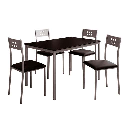 Conjunto de mesa de jantar e 4 cadeiras, mesa fixa e 4 cadeiras de cozinha, mesa retangular de vidro preta Conjunto de mesa de jantar e 4 cadeiras, mesa fixa e 4 cadeiras de cozinha, mesa retangular de vidro preta