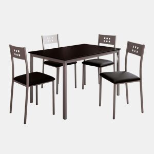 Conjunto de mesa de jantar e 4 cadeiras, mesa fixa e 4 cadeiras de cozinha, mesa retangular de vidro preta