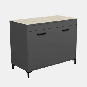 Móvel de cozinha inferior estilo industrial Smoke em cinza e carvalho com 2 portas de 118 cm