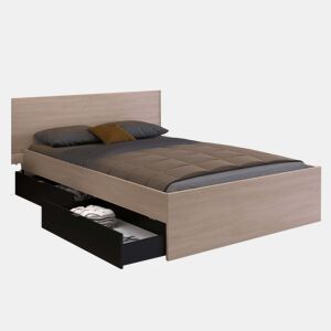 Cama de casal John com gavetas em carvalho do Brooklyn e pontilhado preto 135-140x190 cm