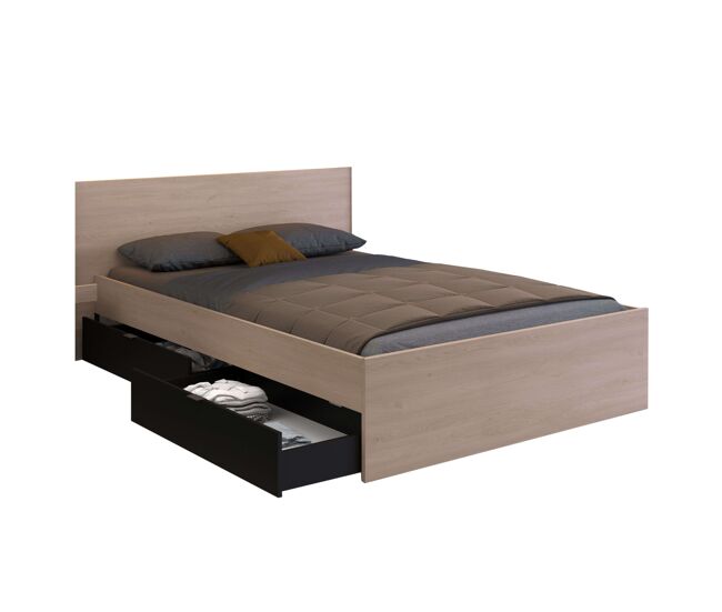 Cama doble john con cajones en varios colores(roble brooklyn/blanco shiny o roble brooklyn/negro sipple) en varias medidas