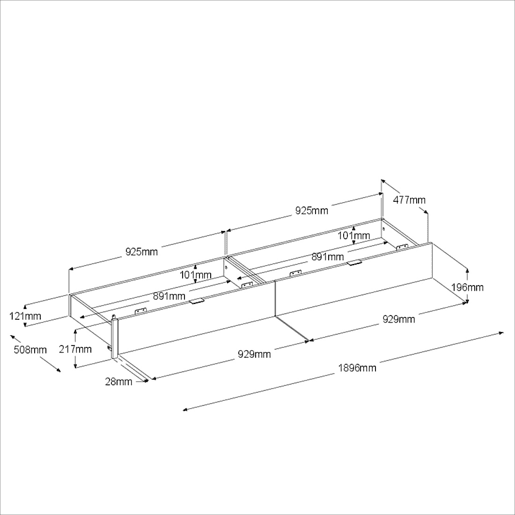 Cama de casal John com gavetas em carvalho do Brooklyn e pontilhado preto 135-140x190 cm