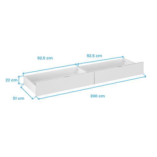 Gavetas inferiores para cama John em Branco Brilhante 190-200x22x50 cm Gavetas inferiores para cama John em Branco Brilhante 190-200x22x50 cm