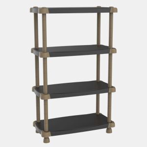 Prateleira modular de armazenamento, prateleira de resina para jardim, garagem, armazém, titânio, 4 prateleiras ajustáveis, pretas, 88 x 150 x 43 cm