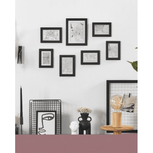 Conjunto de 7 molduras para fotografias DENKORO Motivo urbano Preto