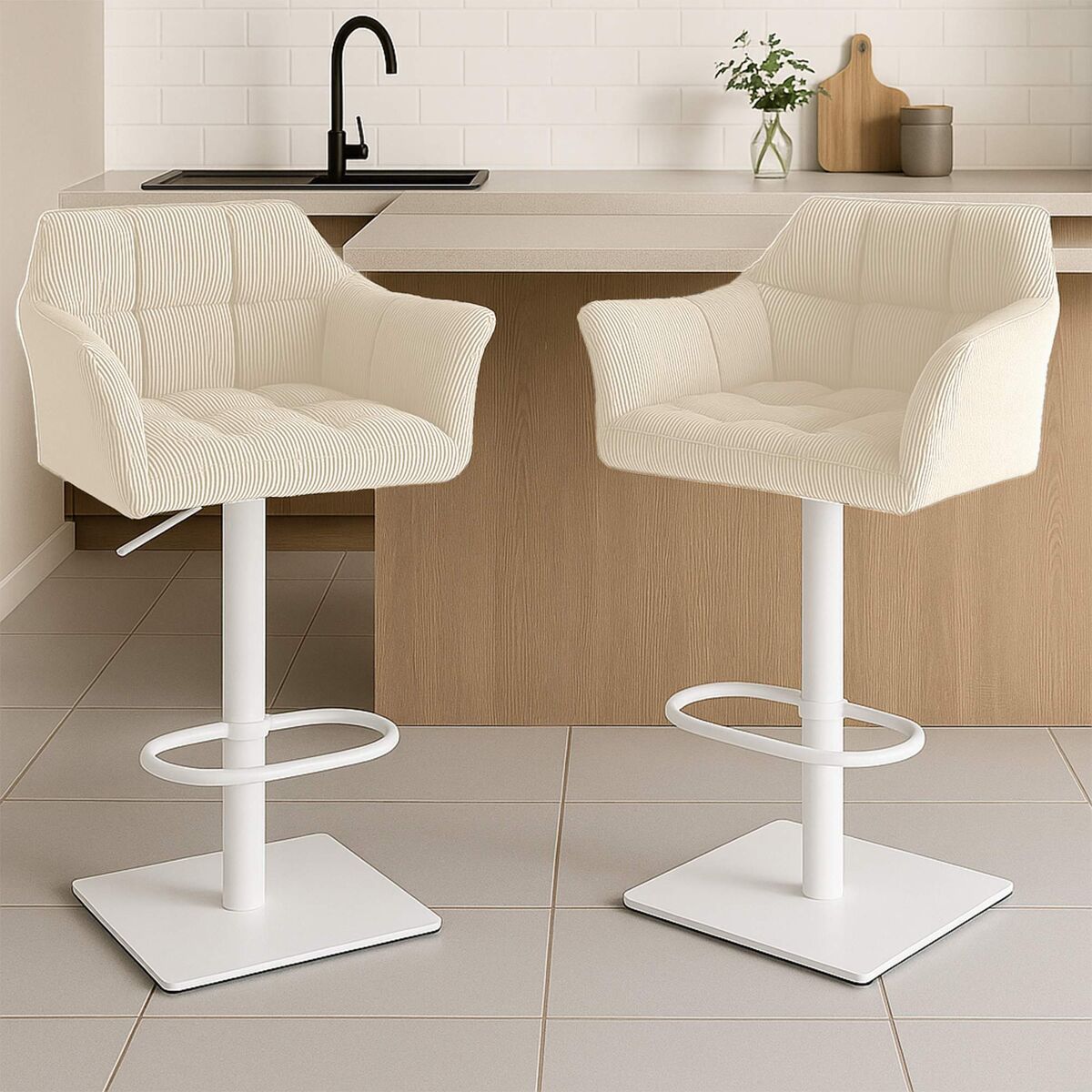 Taburete de bar damaso cord pana crema 45x64x88 cm