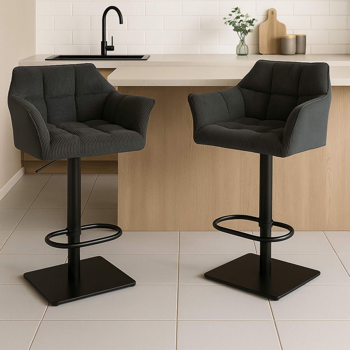 Taburete de bar damaso cord pana gris oscuro 45x64x88 cm
