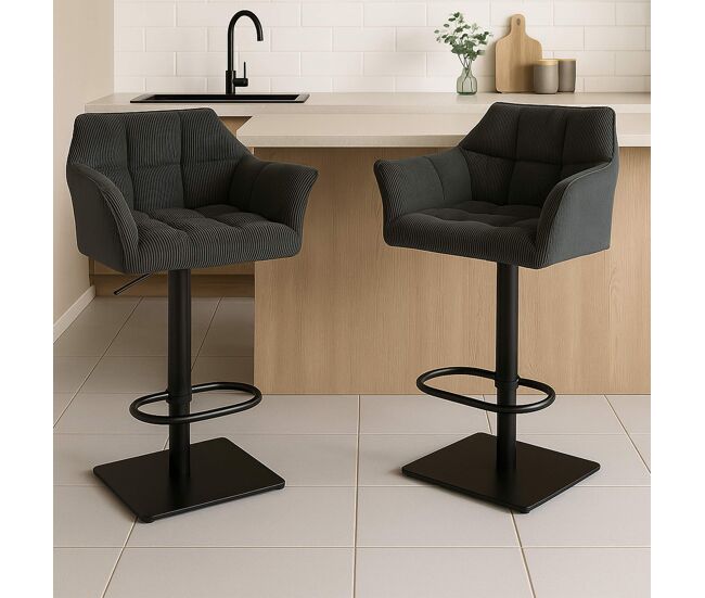 Taburete de bar damaso cord pana gris oscuro 45x64x88 cm