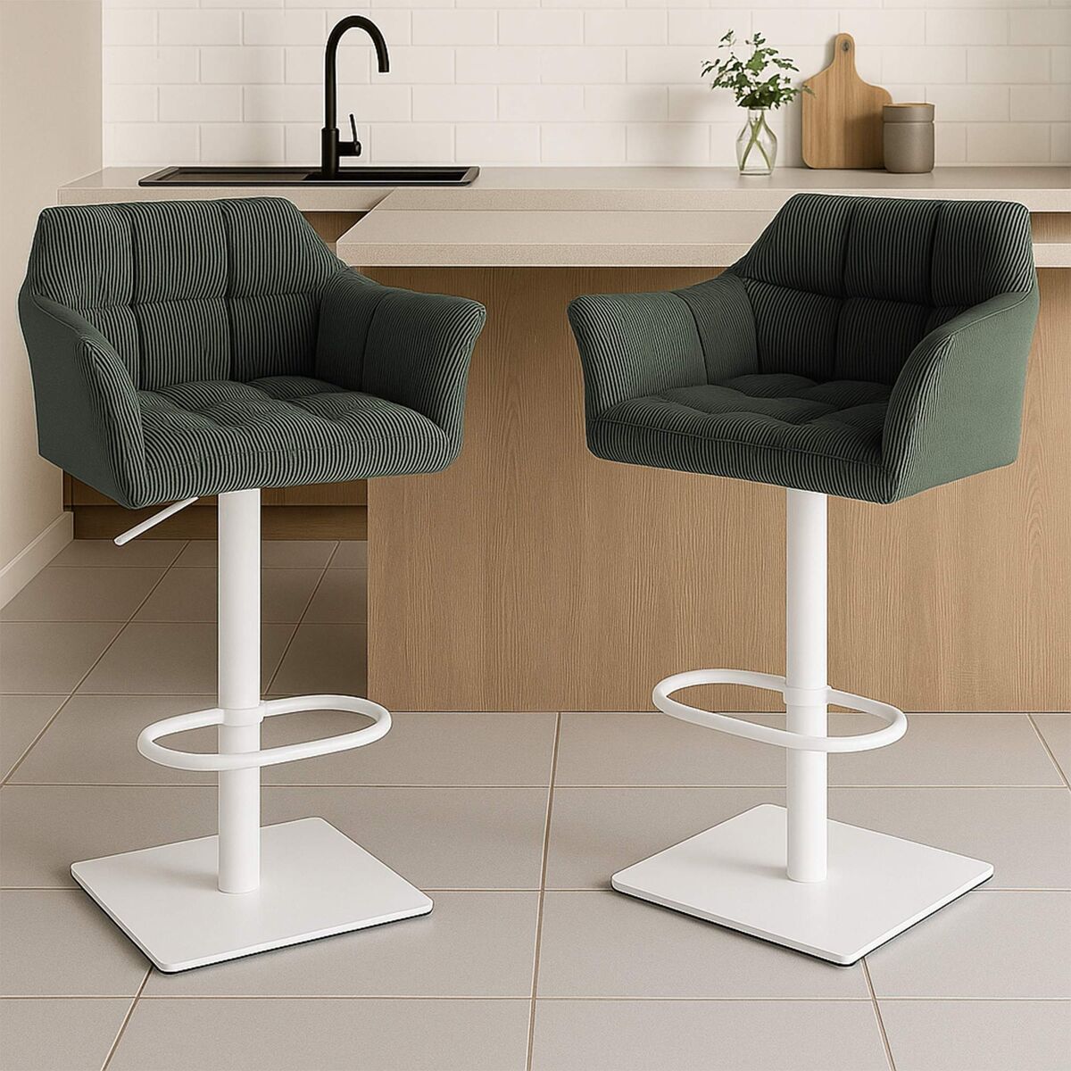 Taburete de bar damaso cord pana verde 45x64x88 cm