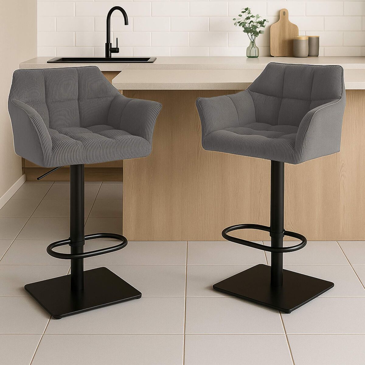 Taburete de bar damaso cord pana gris topo 45x64x88 cm