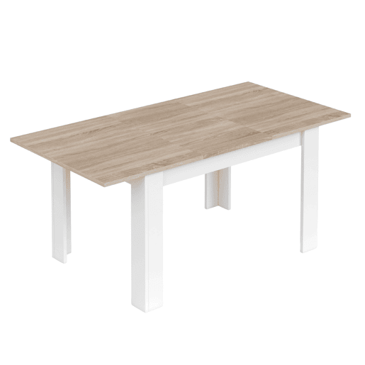 Conjunto de jantar extensível, mesa e 4 cadeiras, mesa extensível e 4 cadeiras, mesa retangular em carvalho canadense e branco ártico