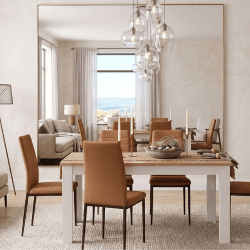 Conjunto de jantar extensível, mesa e 4 cadeiras, mesa extensível e 4 cadeiras, mesa retangular em carvalho canadense e branco ártico