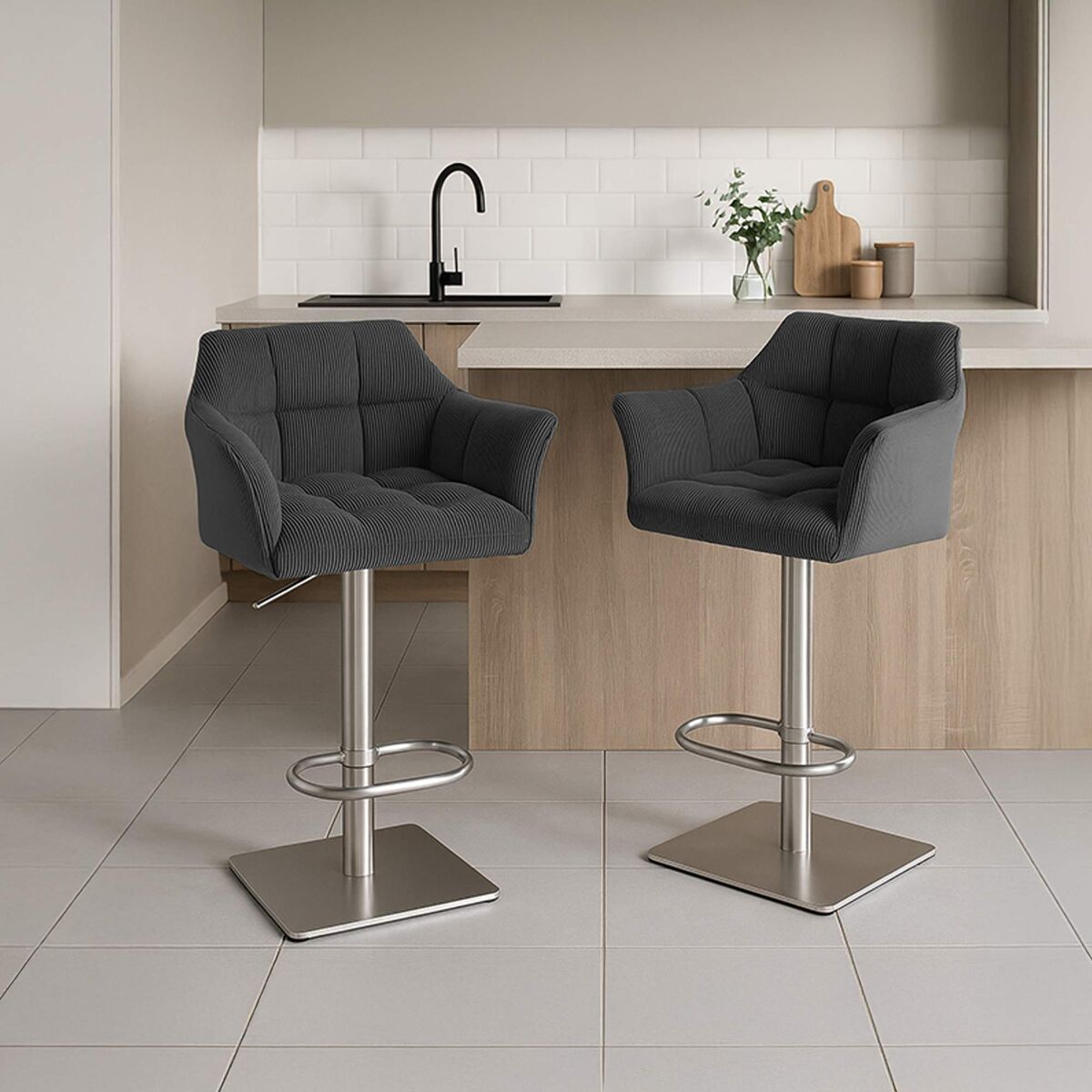 Taburete de bar damaso cord pana gris oscuro 45x64x88 cm