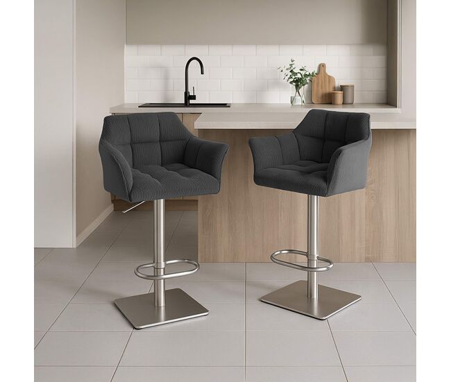 Taburete de bar damaso cord pana gris oscuro 45x64x88 cm