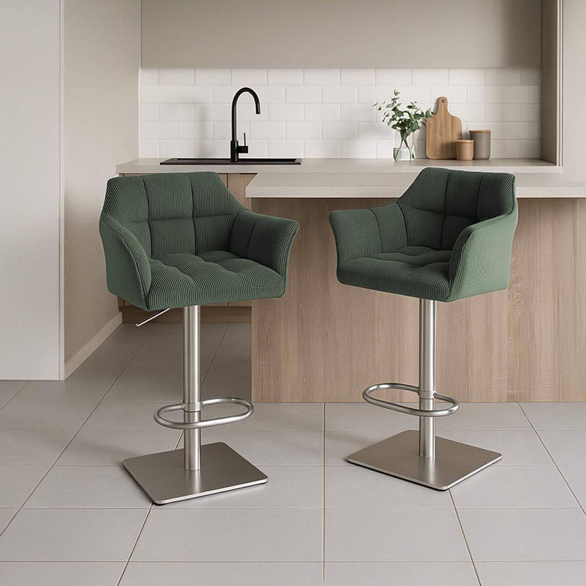 Taburete de bar damaso cord pana verde 45x64x88 cm